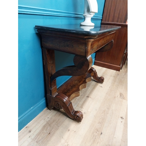 241 - William IV mahogany console table with marble top with single drawer in freize on platform base. {89... 