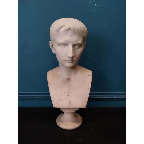 242 - 19th C. marble bust on plinth of young Emperor Augustus by E. Gazzeri Roma. {58 cm H x 28 cm W x 24 ... 