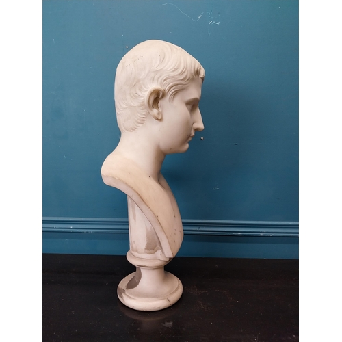 242 - 19th C. marble bust on plinth of young Emperor Augustus by E. Gazzeri Roma. {58 cm H x 28 cm W x 24 ... 