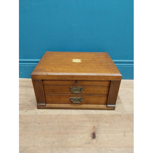 243 - Edwardian oak cased canteen of cutlery {22 cm H x 40 cm W x 29  cm D}.