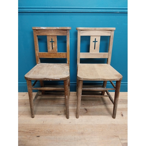 247 - Pair of early 20th C. oak chapel chairs {83 cm H x 40 cm W x 45 cm D}.