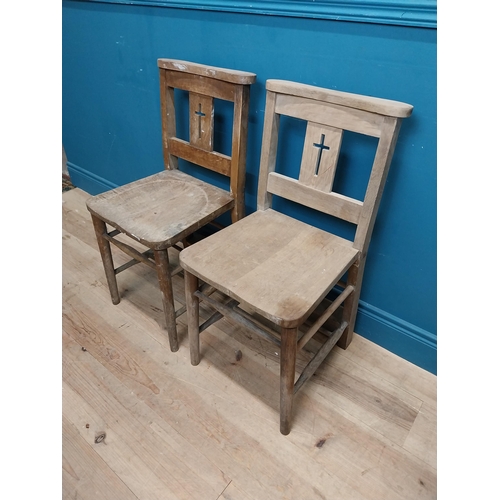 247 - Pair of early 20th C. oak chapel chairs {83 cm H x 40 cm W x 45 cm D}.