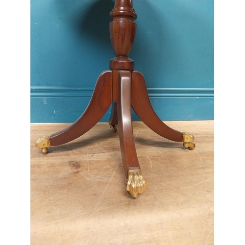 248 - Mahogany table lamp raised on turned column, three outswet legs and lions paw feet {52 cm H x 56 cm ... 