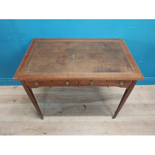 251 - Edwardian mahogany and satinwood ladies desk with inset leather top and two drawers in the frieze ra... 