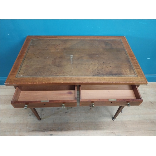 251 - Edwardian mahogany and satinwood ladies desk with inset leather top and two drawers in the frieze ra... 