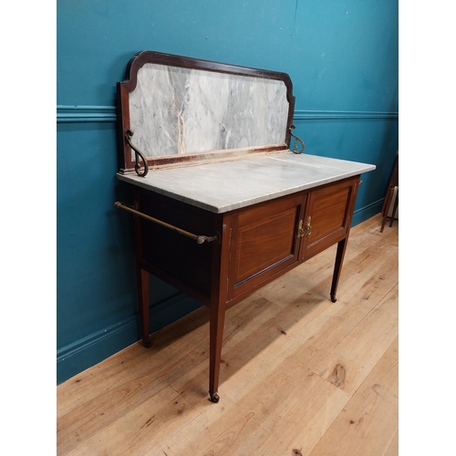 256 - Edwardian mahogany dressing table with marble top and gallery back {120 cm H x 116 cm W x 51 cm D}.