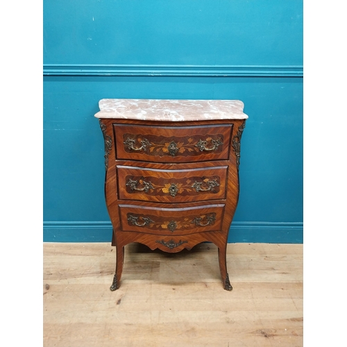 259 - 19th C. French chest of drawers with marble top and ormolou mounts raised on cabriole legs {86 cm H ... 