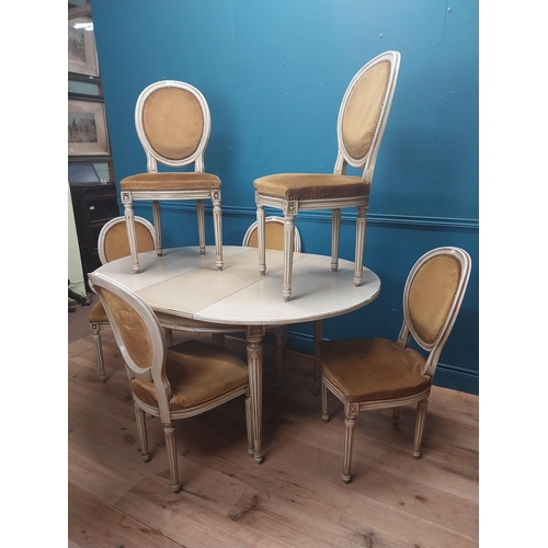 263 - French painted pine dining table and four matching chairs. Table {78 cm H x 140 cm W x 110 cm D} and... 