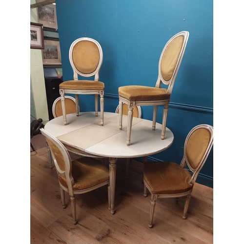 263 - French painted pine dining table and four matching chairs. Table {78 cm H x 140 cm W x 110 cm D} and... 