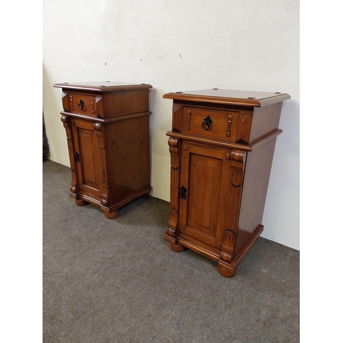 271 - Pair of stained pine bedside lockers with single drawer over blind door {74 cm H x 40 cm W x 38 cm D... 