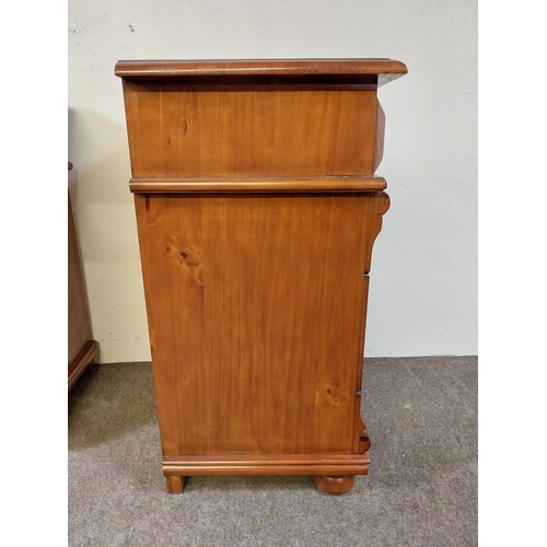 271 - Pair of stained pine bedside lockers with single drawer over blind door {74 cm H x 40 cm W x 38 cm D... 