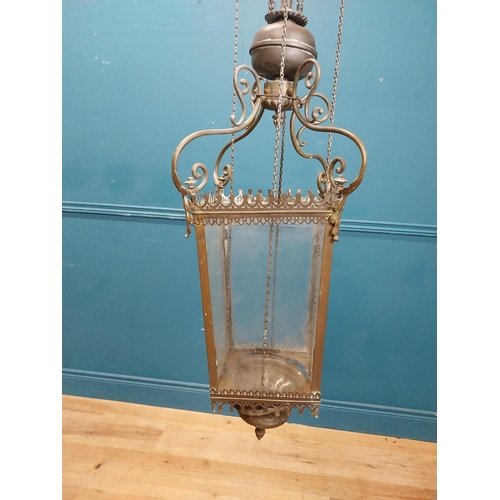 277 - 19th C. brass hall lanterns with glazed panels {140 cm H x 30 cm W x 30 cm D}.