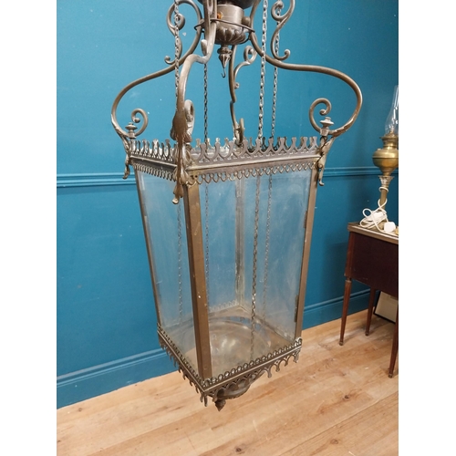 277 - 19th C. brass hall lanterns with glazed panels {140 cm H x 30 cm W x 30 cm D}.