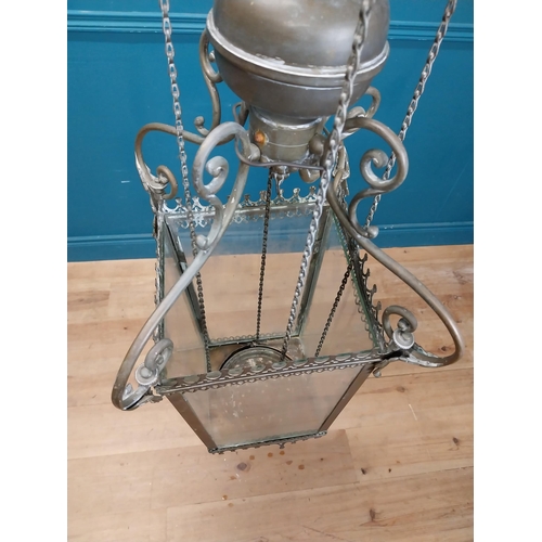 277 - 19th C. brass hall lanterns with glazed panels {140 cm H x 30 cm W x 30 cm D}.