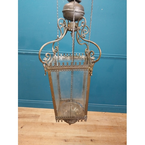 277 - 19th C. brass hall lanterns with glazed panels {140 cm H x 30 cm W x 30 cm D}.