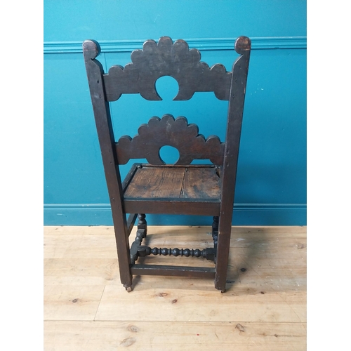 278 - 18th C. carved oak side chair raised on turned legs {100 cm H x 46 cm W x 40 cm D }.