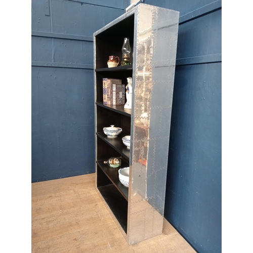 281 - Aviation style open bookcase. { 190cm H X 100cm W X 35cm D }.