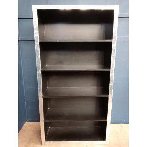 281 - Aviation style open bookcase. { 190cm H X 100cm W X 35cm D }.