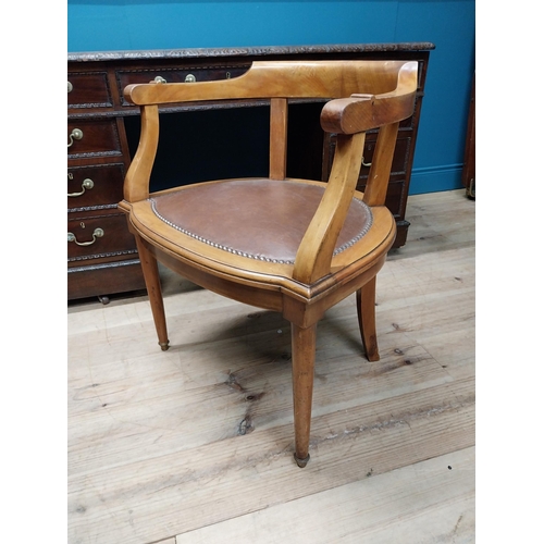 282 - Early 20th C. mahogany and leather desk chair raised on turned legs {75 cm H x 64 cm W x 56 cm D}.