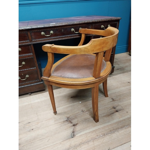 282 - Early 20th C. mahogany and leather desk chair raised on turned legs {75 cm H x 64 cm W x 56 cm D}.