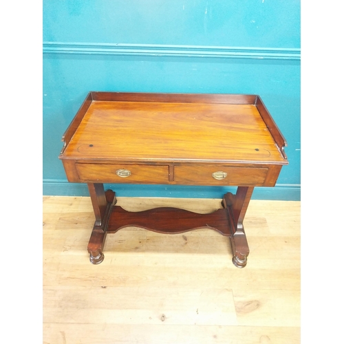 29 - William IV mahogany side table with two drawers in the frieze raised on platform base {80 cm H x 87 ... 