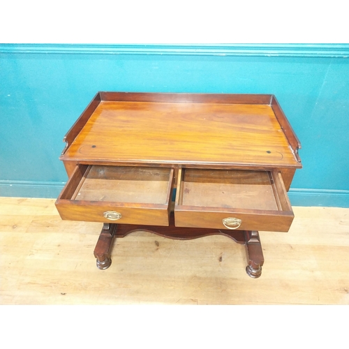 29 - William IV mahogany side table with two drawers in the frieze raised on platform base {80 cm H x 87 ... 