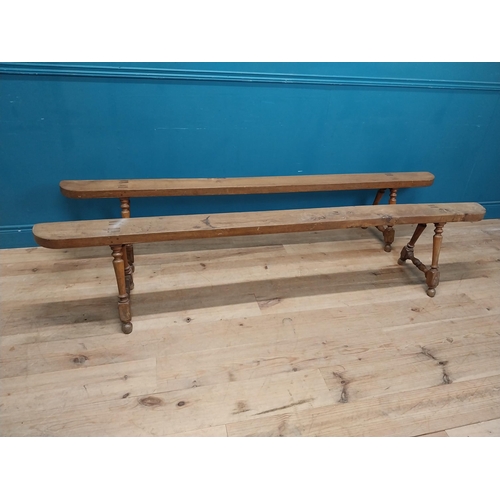 3 - Pair of 19th. C. elm benches { 46cm H X 230cm L X 38cm D }.