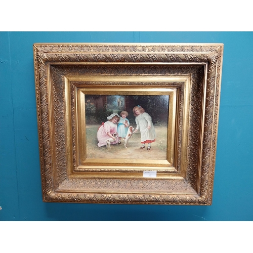 40 - Good quality oleograph mounted in gilt frame -Children at Play . {48 cm H x 54 cm W}.