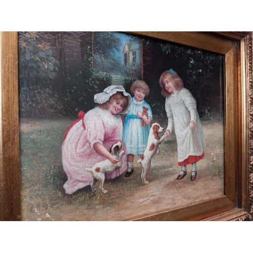 40 - Good quality oleograph mounted in gilt frame -Children at Play . {48 cm H x 54 cm W}.