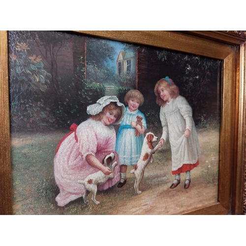 40 - Good quality oleograph mounted in gilt frame -Children at Play . {48 cm H x 54 cm W}.