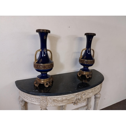 45 - Pair of 19th C. ceramic and gilded bronze vases signed {50 cm H x 22 cm Dia.}.