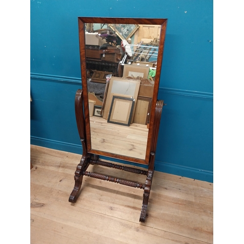 47 - Exceptional quality Regency mahogany cheval mirror raised on barley twist supports and four outswept... 