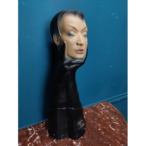 49 - Christian Dior plaster advertising figure with black gloves. {58 cm H x 21 cm W x 21 cm D}.