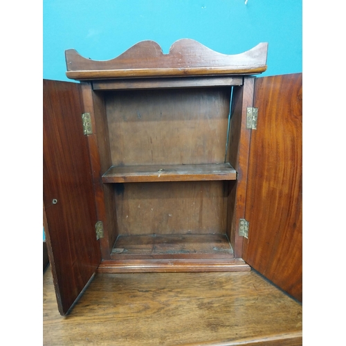 50 - 19th C. mahogany wall cabinet with two doors {45 cm H x 35 cm W x 13 cm D}.