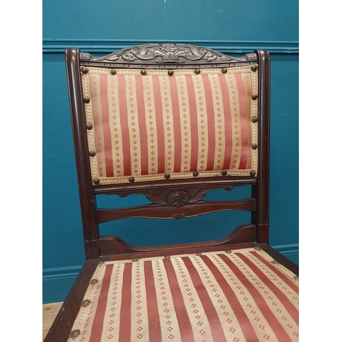 52 - Edwardian mahogany and upholstered campaign chair {83 cm H x 40 cm W x 40 cm D}.