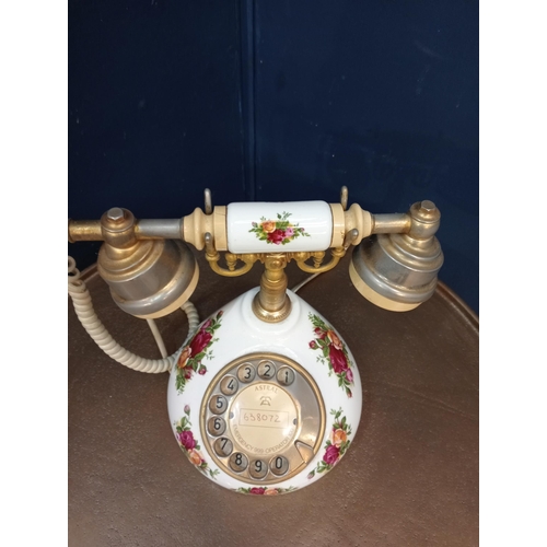 53A - Royal Albert Old Country Rose ceramic and brass telephone.