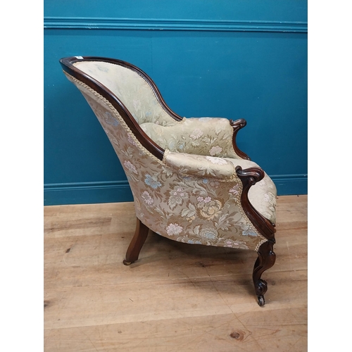 54 - 19th C. rosewood and upholstered arm chair raised on cabriole legs and castors {86 cm H x 66 cm W x ... 