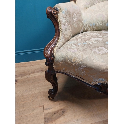 54 - 19th C. rosewood and upholstered arm chair raised on cabriole legs and castors {86 cm H x 66 cm W x ... 