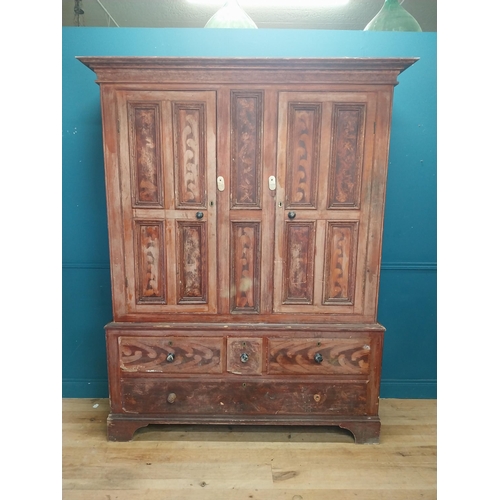 562 - 19th. C. Irish scumbled pine harness cupboard County Antrim, the two long doors each with four inver... 