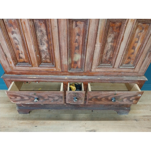 562 - 19th. C. Irish scumbled pine harness cupboard County Antrim, the two long doors each with four inver... 