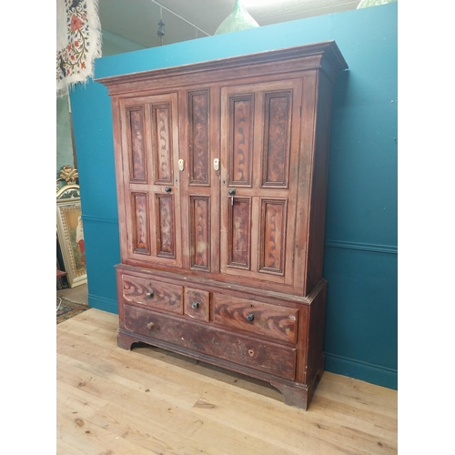 562 - 19th. C. Irish scumbled pine harness cupboard County Antrim, the two long doors each with four inver... 