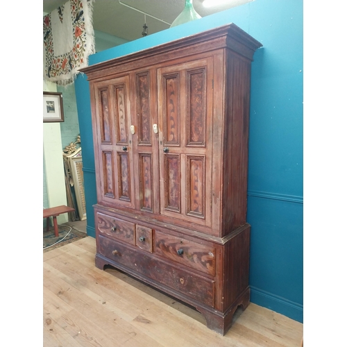 562 - 19th. C. Irish scumbled pine harness cupboard County Antrim, the two long doors each with four inver... 