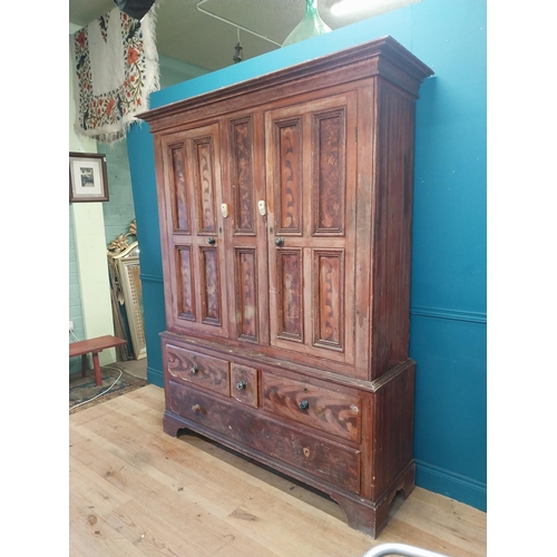 562 - 19th. C. Irish scumbled pine harness cupboard County Antrim, the two long doors each with four inver... 