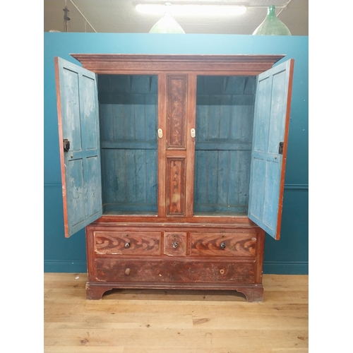 562 - 19th. C. Irish scumbled pine harness cupboard County Antrim, the two long doors each with four inver... 
