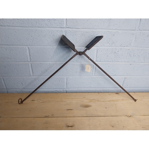 564 - Early 20th. C.  Wrought iron waffering iron  { 69cm H X 18cm W }.