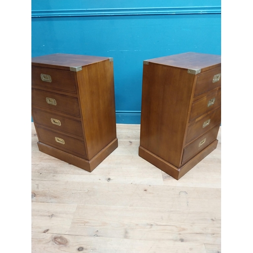 6 - Pair of exceptional quality mahogany campaign style cabinets with brass mounts, each with four drawe... 