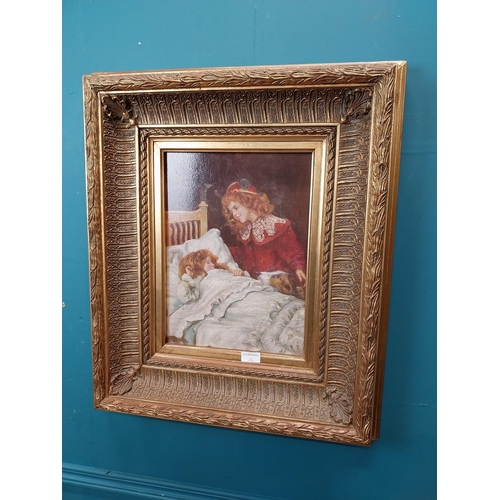 60 - Good quality oleograph mounted in gilt frame - Bed Time. {70 cm H x 60 cm W}.