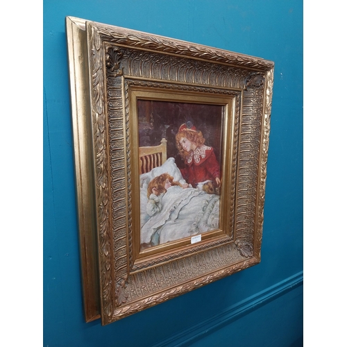 60 - Good quality oleograph mounted in gilt frame - Bed Time. {70 cm H x 60 cm W}.