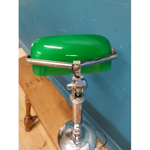 61 - Art Deco chrome banker's lamp with green glass shade. { 40cm H X 25cm Dia }.