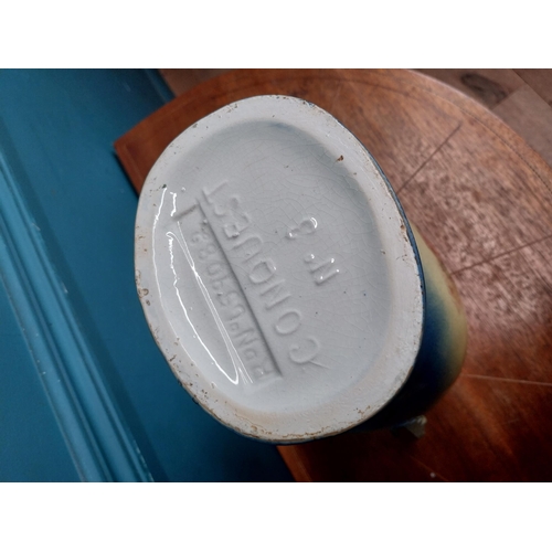 638 - Pair of ceramic vases with floral design and gilt handles {35 cm H x 24 cm W x 15 cm D}.